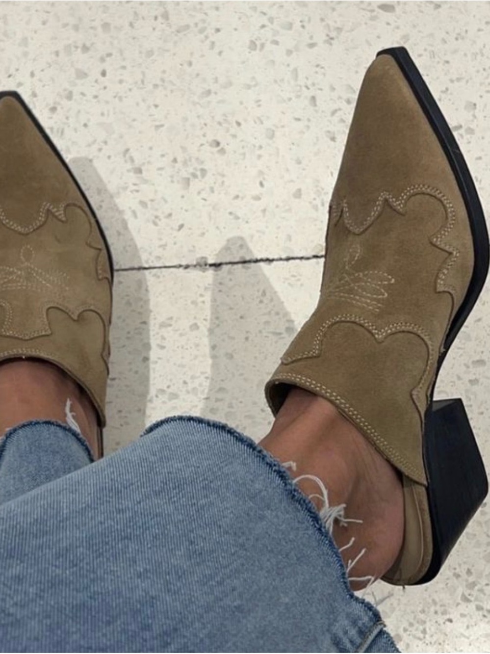 ZARA Western Suede Mule Heels Tan Pointed Toe Size EU 39 US 8 Chic